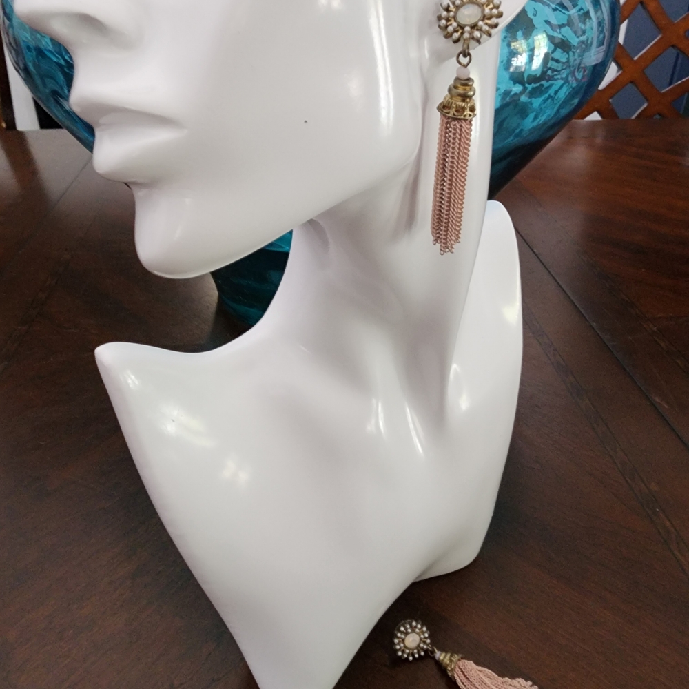 Vintage Pearl Sunburst Tassel Earrings in Blush Pink and Gold